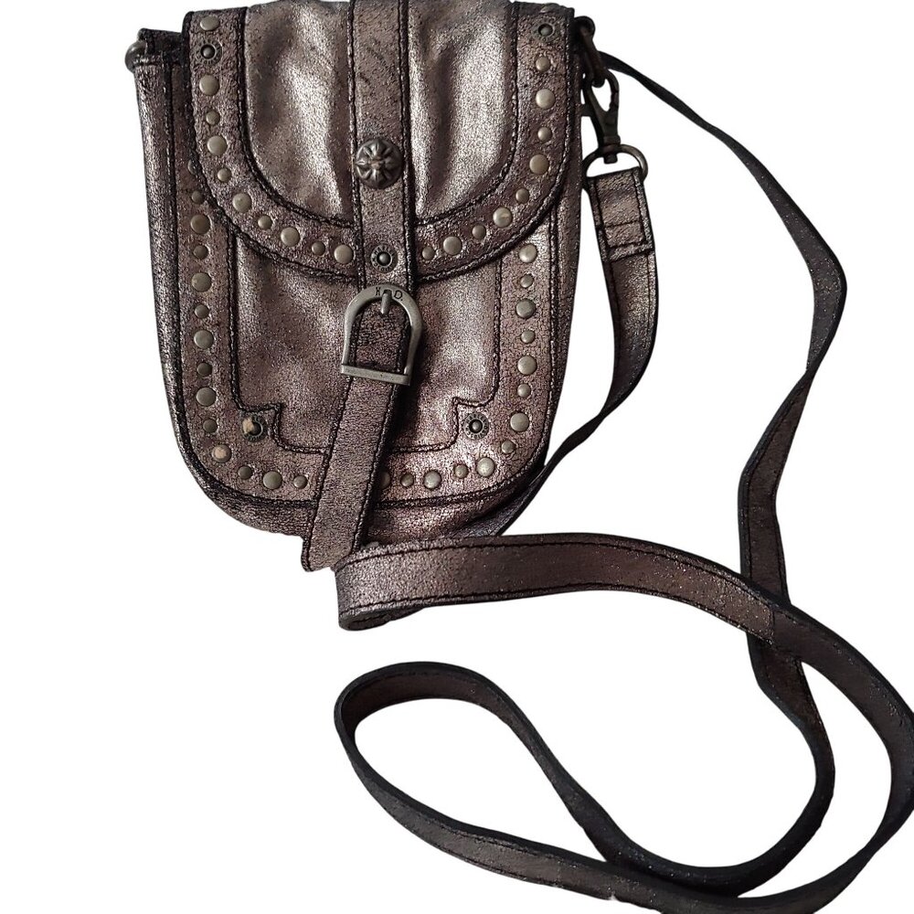 Harley Davidson Silver Leather Metallic Crossbody Bag Biker Rocker Loop Vixen